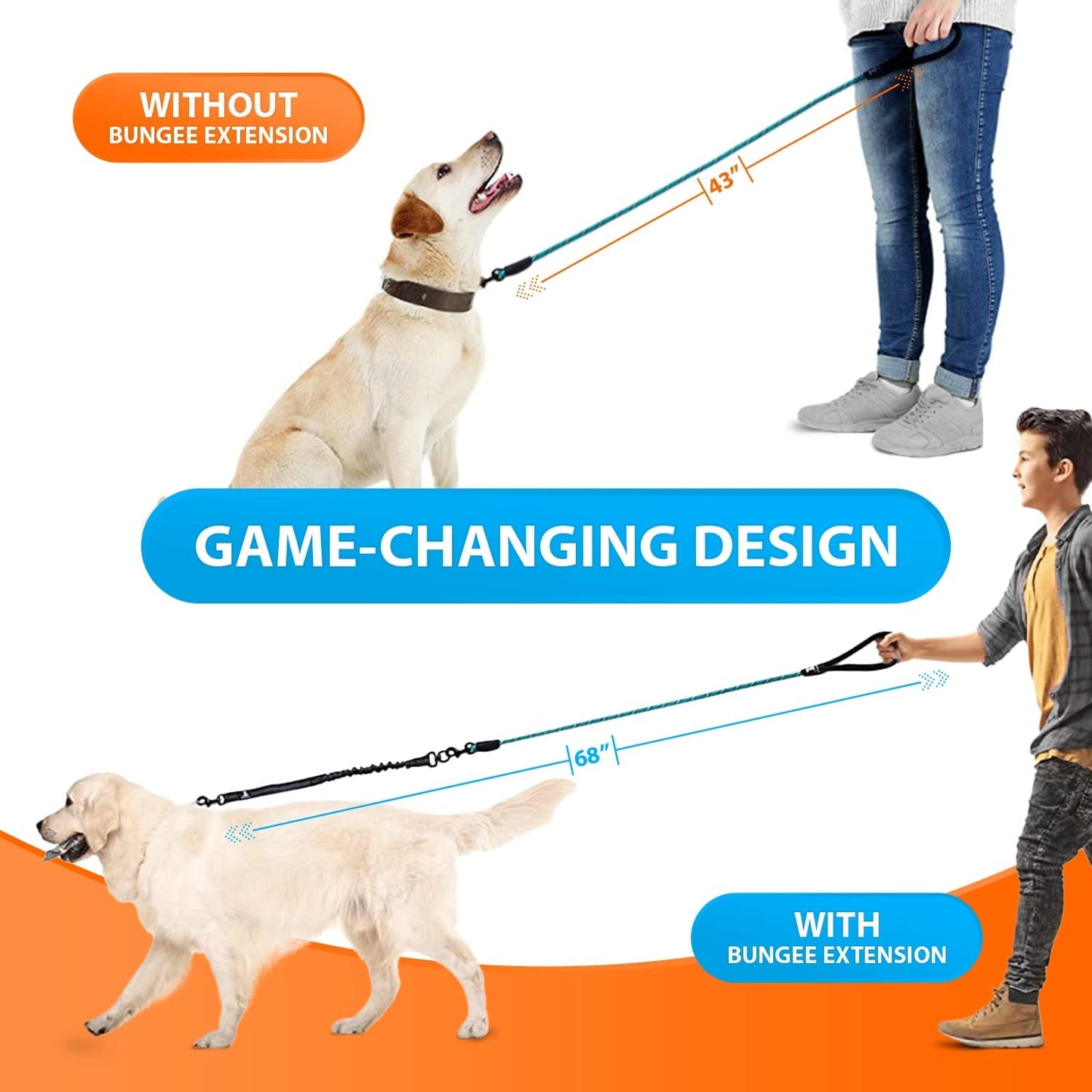 Durable Anti-Pull Bungee Leash for Large & Medium Dogs - 5.5 Ft Reflective No-Slip Design (Teal)