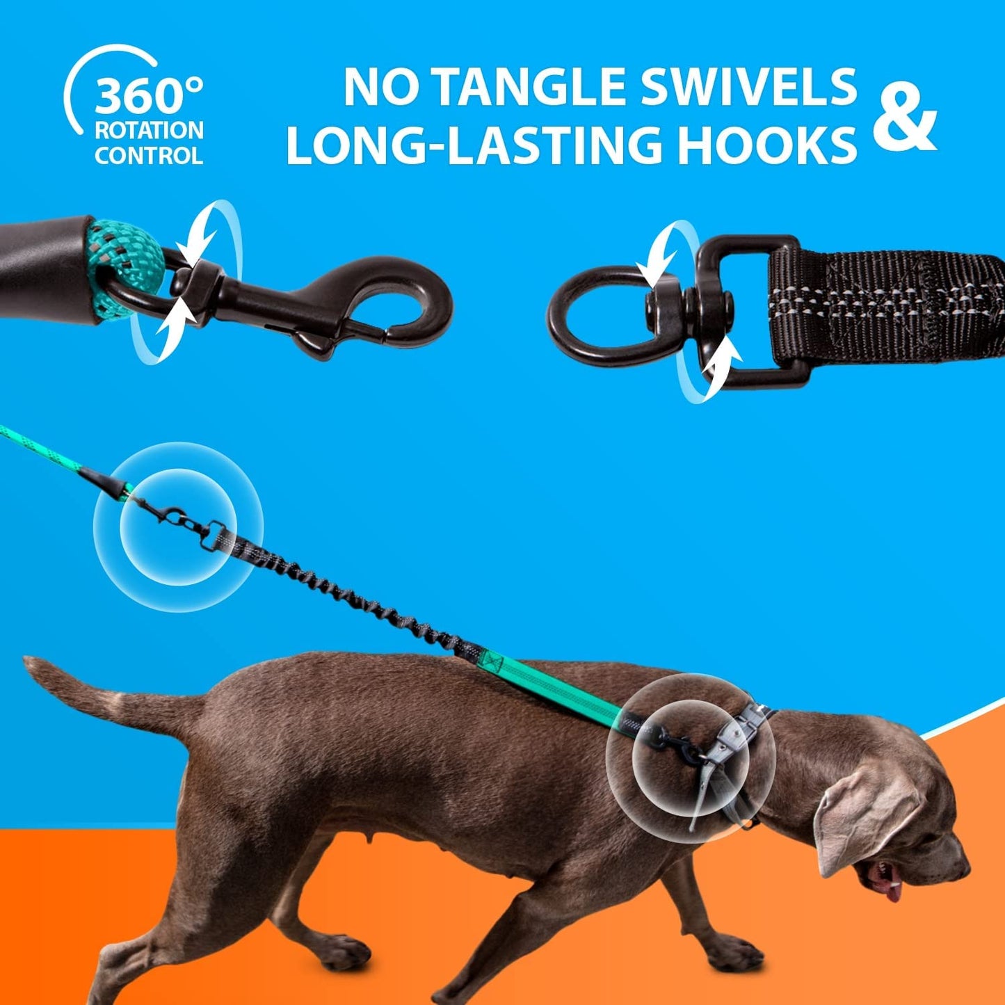 Durable Anti-Pull Bungee Leash for Large & Medium Dogs - 5.5 Ft Reflective No-Slip Design (Teal)